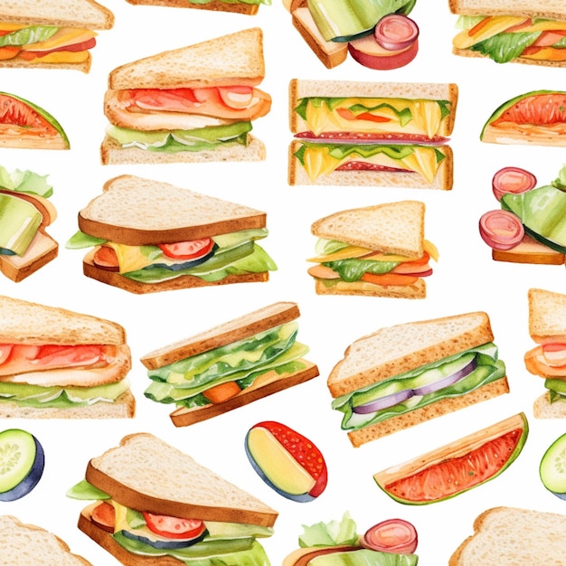 Um close-up de um sanduíche com vários ingredientes em um fundo branco generativo ai