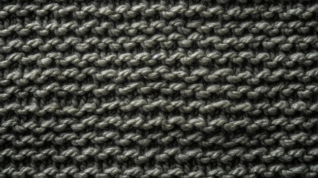 Um close-up de um suéter de malha preto com um padrão da mesma cor.