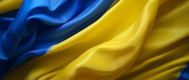 Um close-up de um tecido azul e amarelo