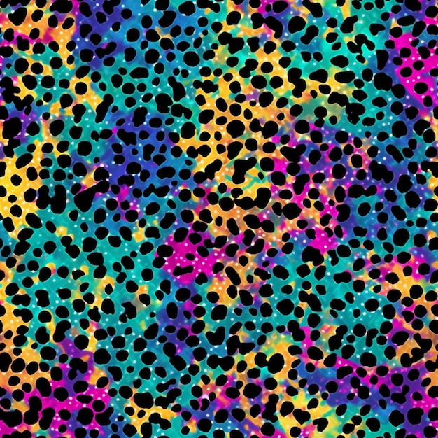Foto um close-up de um tecido colorido de impressão de leopardo com manchas pretas