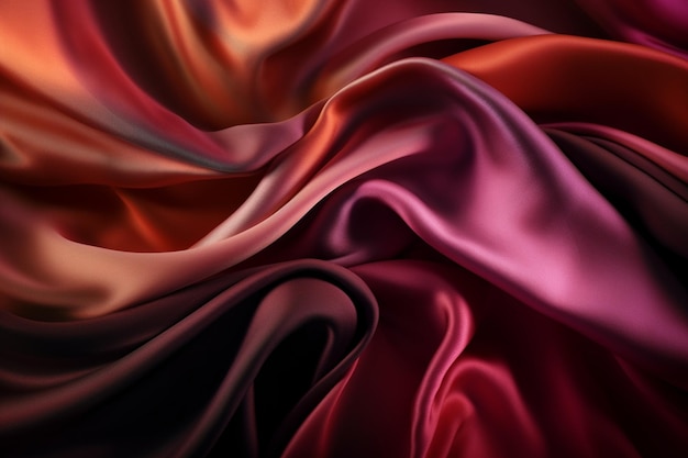 Um close-up de um tecido de seda com uma cor rosa e laranja.