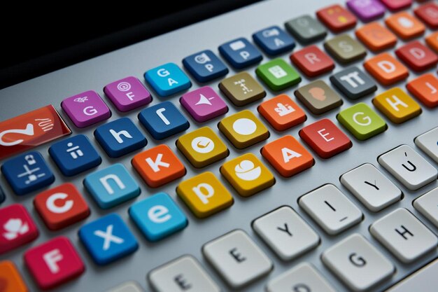 Foto um close-up de um teclado com muitas teclas de cores diferentes