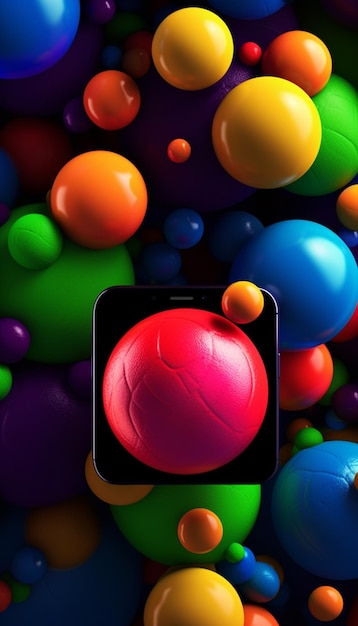 Foto um close-up de um telefone celular com uma bola vermelha no meio dele