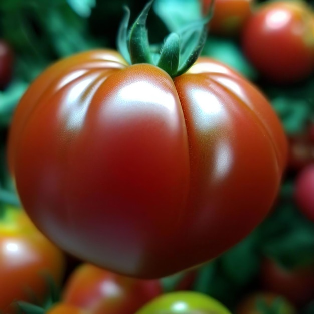 Um close-up de um tomate vermelho maduro