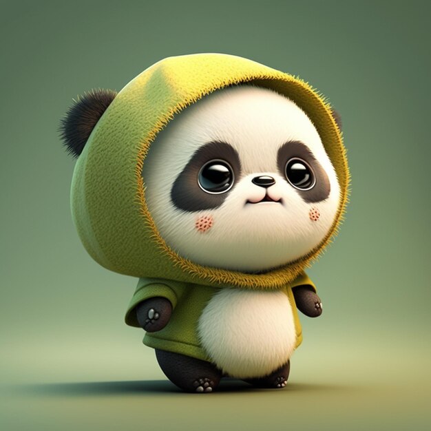 Um close-up de um urso panda vestindo um capuz verde generative ai