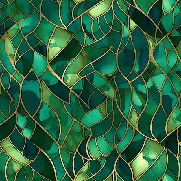 Um close-up de um vitral com ai generativo verde e dourado