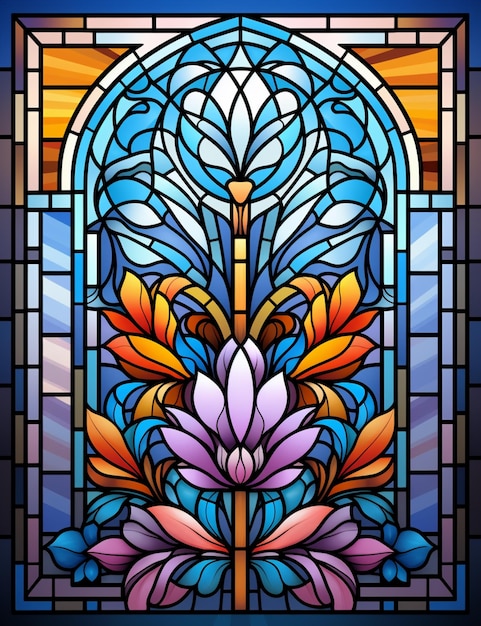 Um close-up de um vitral com uma flor generativa ai