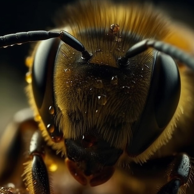 Um close-up de uma abelha com os olhos fechados