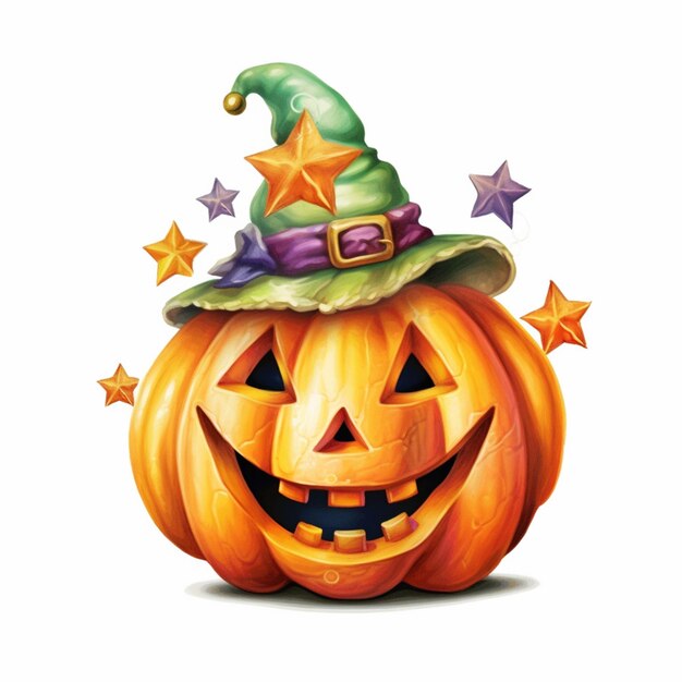 um close-up de uma abóbora de Halloween com um chapéu de bruxa em generativo ai