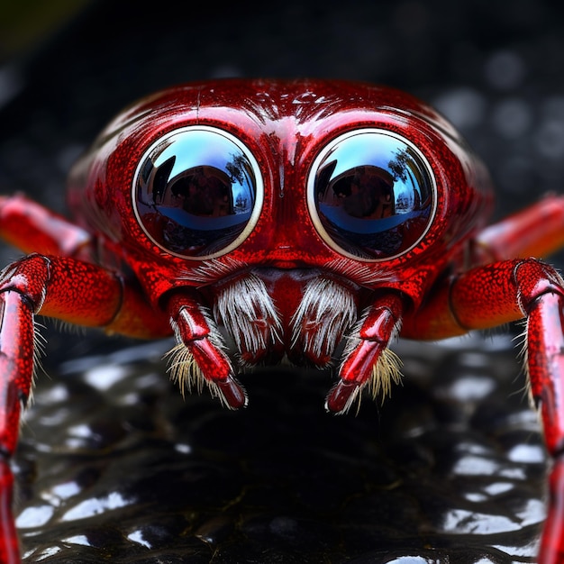 um close-up de uma aranha vermelha com olhos grandes e um bigode generativo ai