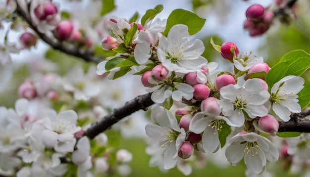 Foto um close-up de uma árvore com flores cor-de-rosa e flores brancas