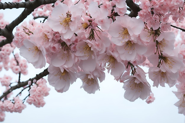 Um close-up de uma árvore com flores cor de rosa