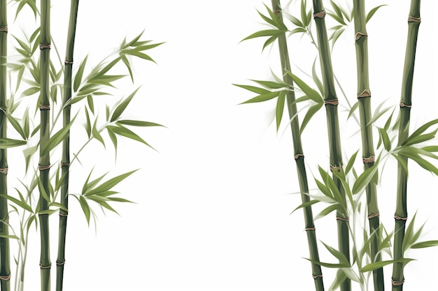 Foto um close-up de uma árvore de bambu com folhas verdes em um fundo branco