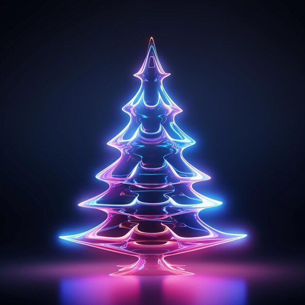 Foto um close-up de uma árvore de natal com uma luz de néon sobre ele generativo ai