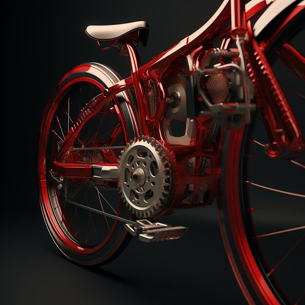 Foto um close-up de uma bicicleta com um freio vermelho e leme de carbono