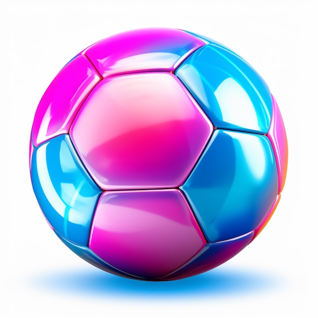 Um close-up de uma bola de futebol com um design rosa e azul generativo ai