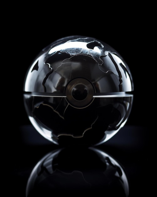 Um close-up de uma bola de vidro com um fundo preto generativo ai