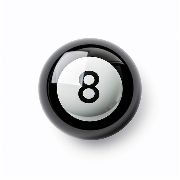 Foto um close-up de uma bola preta e branca com o número oito nele