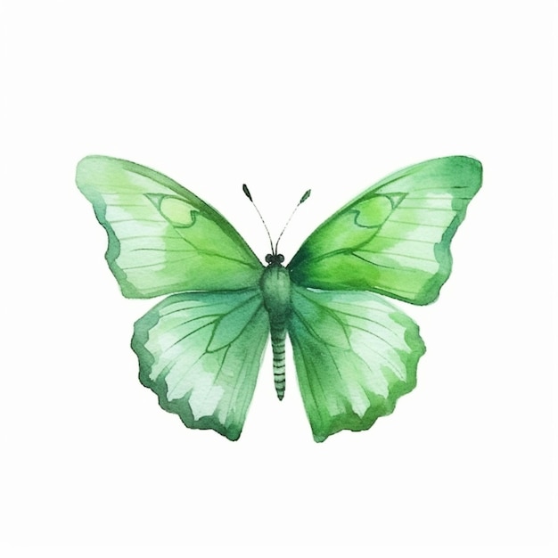 um close-up de uma borboleta verde em um fundo branco generativo ai