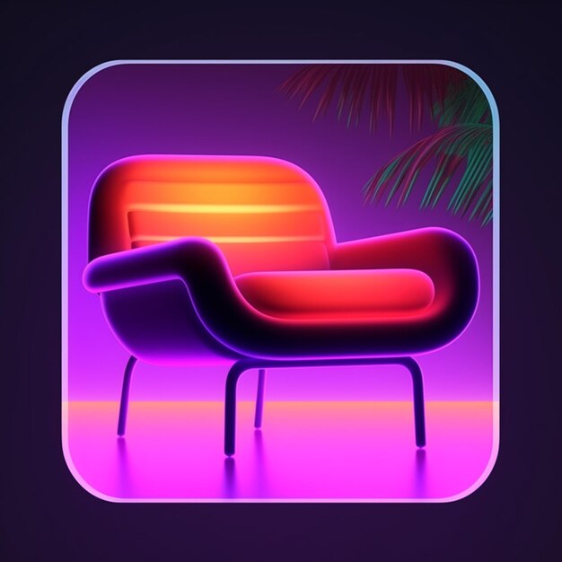 Um close-up de uma cadeira com uma palmeira no fundo