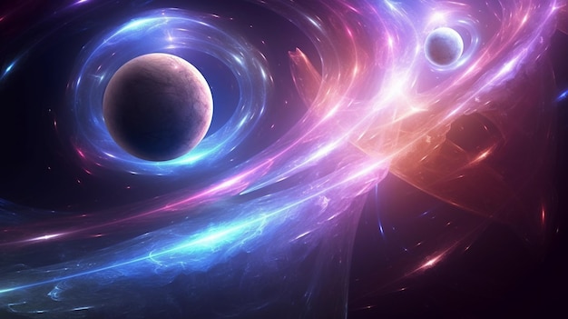 Um close-up de uma cena espacial com um buraco negro e um planeta generativo ai