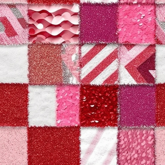 Um close-up de uma colcha de patchwork com muitas cores diferentes