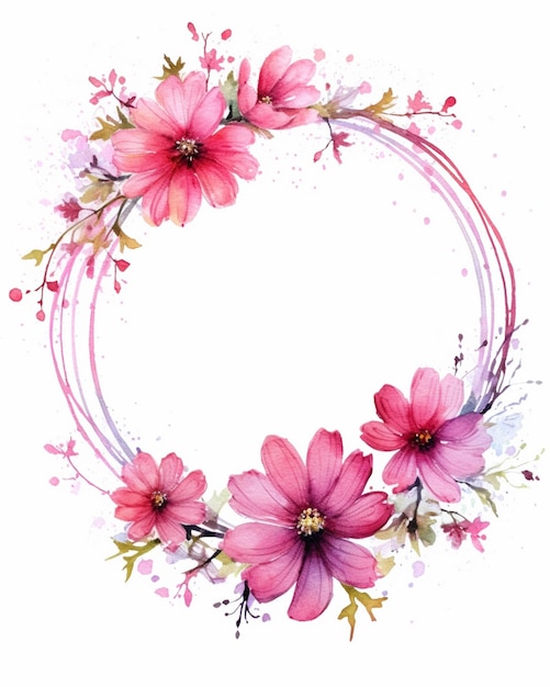 Um close-up de uma coroa de flores rosa com tinta aquarela generativa ai
