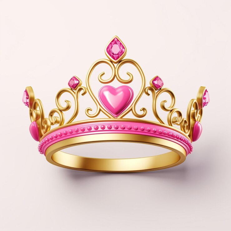 Foto um close-up de uma coroa de ouro com um coração rosa sobre ele generativo ai