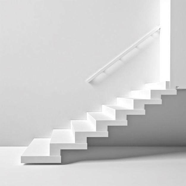 Um close-up de uma escada branca com um corrimão em uma sala generativa ai