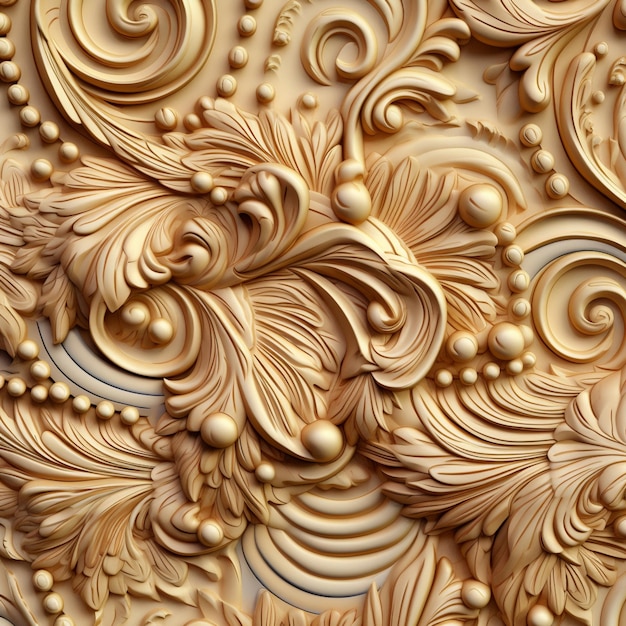 Um close-up de uma escultura decorativa de uma flor e folhas generativas ai