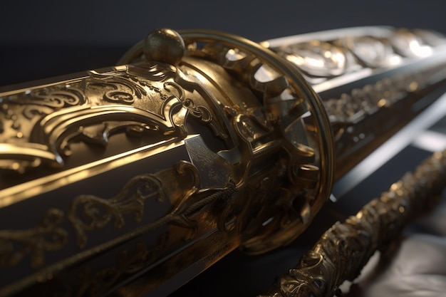 Um close-up de uma espada com a palavra espada nela