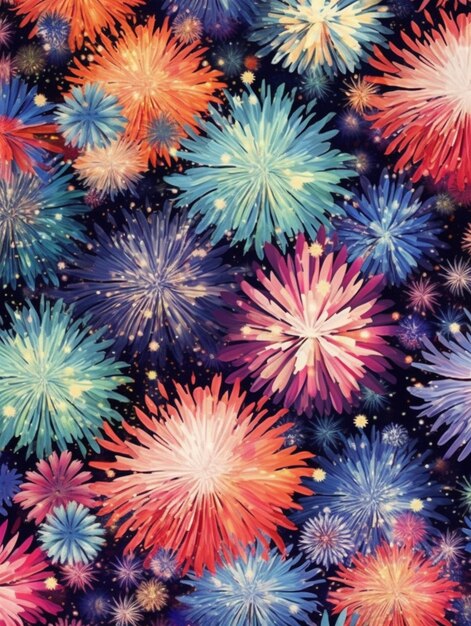 um close-up de uma exibição de fogos de artifício coloridos em um fundo preto generativo ai