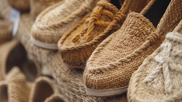 Foto um close-up de uma exposição de espadrilles aconchegantes em diferentes estilos