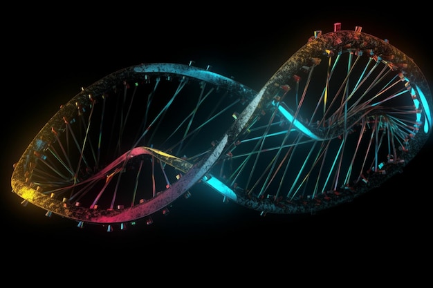 Um close-up de uma fita de dna com a palavra dna nele