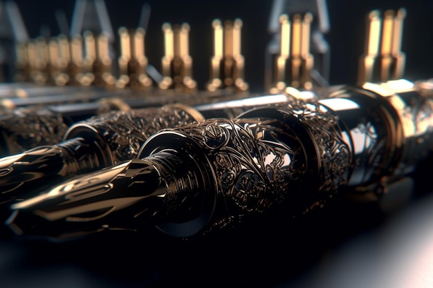 Um close-up de uma flauta com um padrão de ouro sobre ele