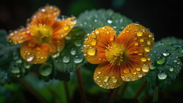 Um close-up de uma flor amarela com gotas de água sobre ele