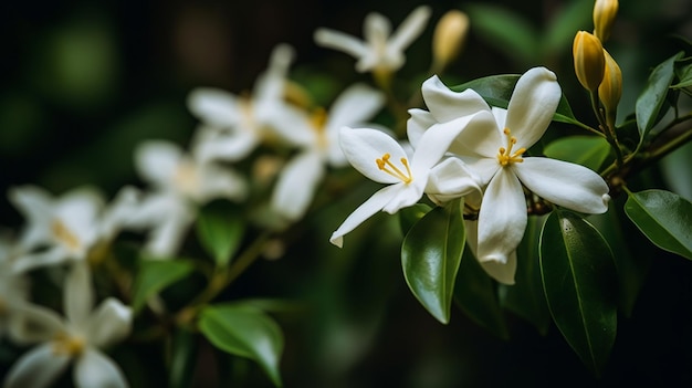 Um close-up de uma flor branca com um estame amarelo