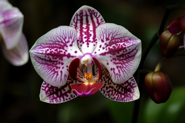 Um close-up de uma flor com a palavra orquídea nela