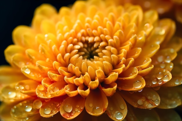 Um close-up de uma flor com gotas de água sobre ele