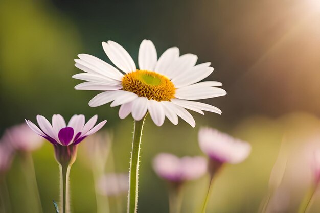 Foto um close-up de uma flor com o sol atrás dela