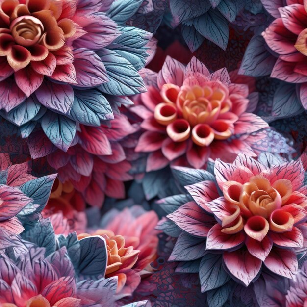 Um close-up de uma flor com pétalas de rosa e azuis