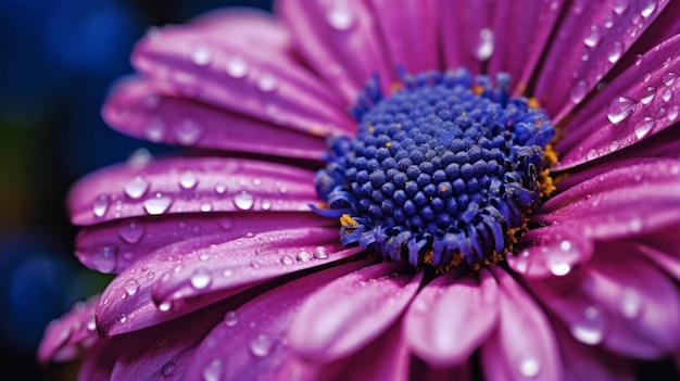 Um close-up de uma flor com um centro roxo