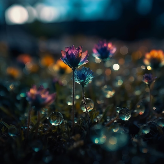 Um close-up de uma flor com um fundo azul