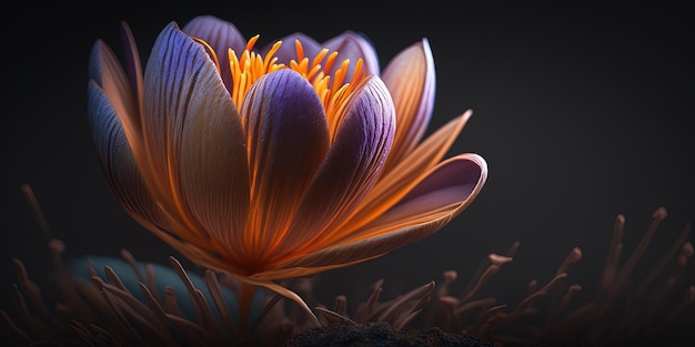 Um close-up de uma flor em um AI generativo de fundo preto