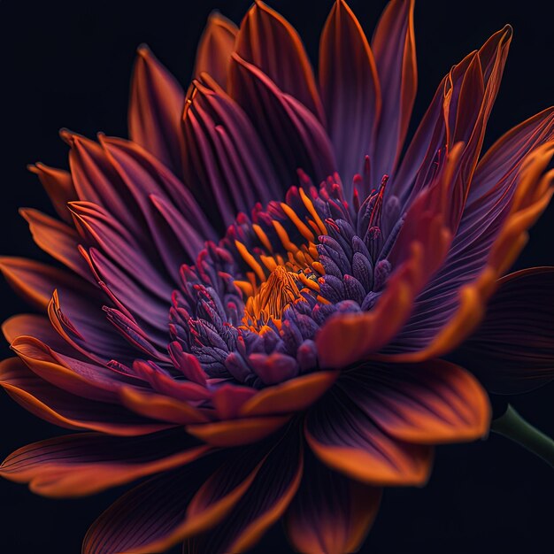 um close-up de uma flor roxa com um centro vermelho