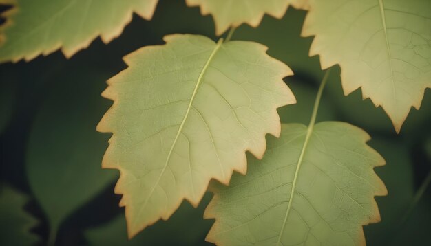 um close-up de uma folha com um fundo verde