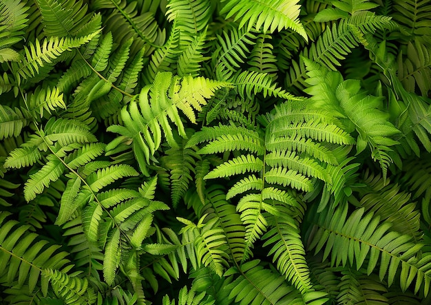 um close-up de uma folha de samambaia com um fundo verde