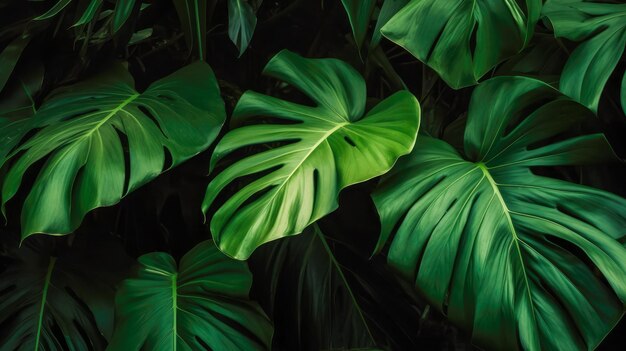 Um close-up de uma folha que é verde e tem a palavra monstera nela.