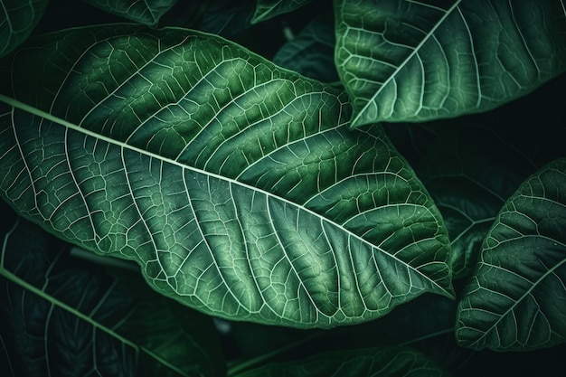Um close-up de uma folha verde em uma IA geradora de plantas