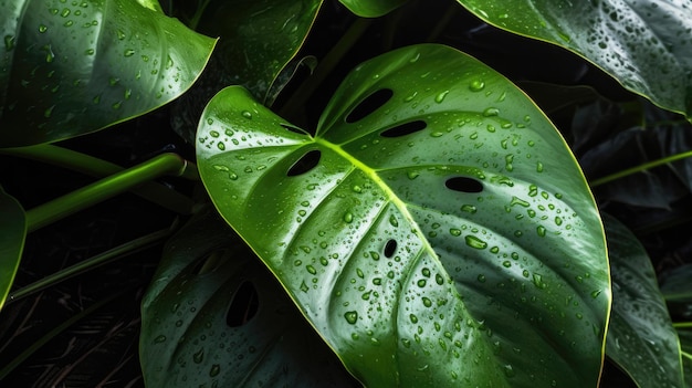 Um close-up de uma folha verde